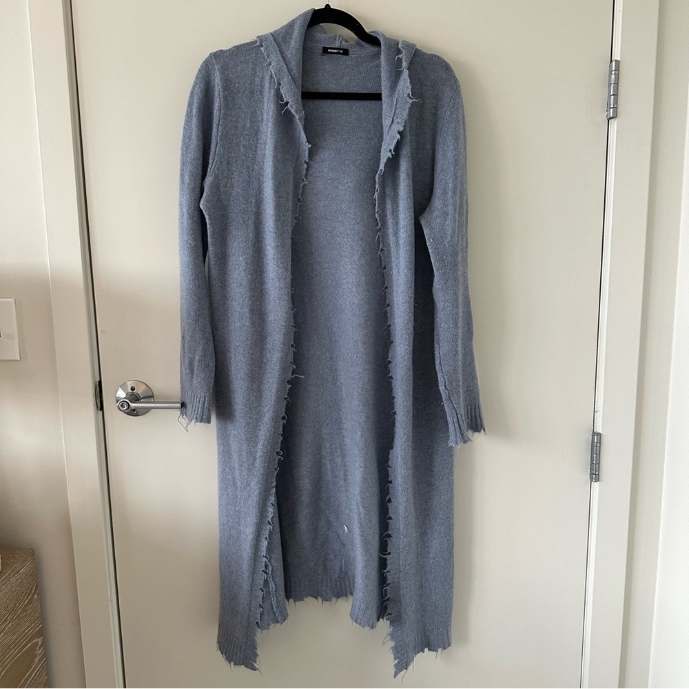 Minnie Rose Long Duster Cardigan with Hood in Blue